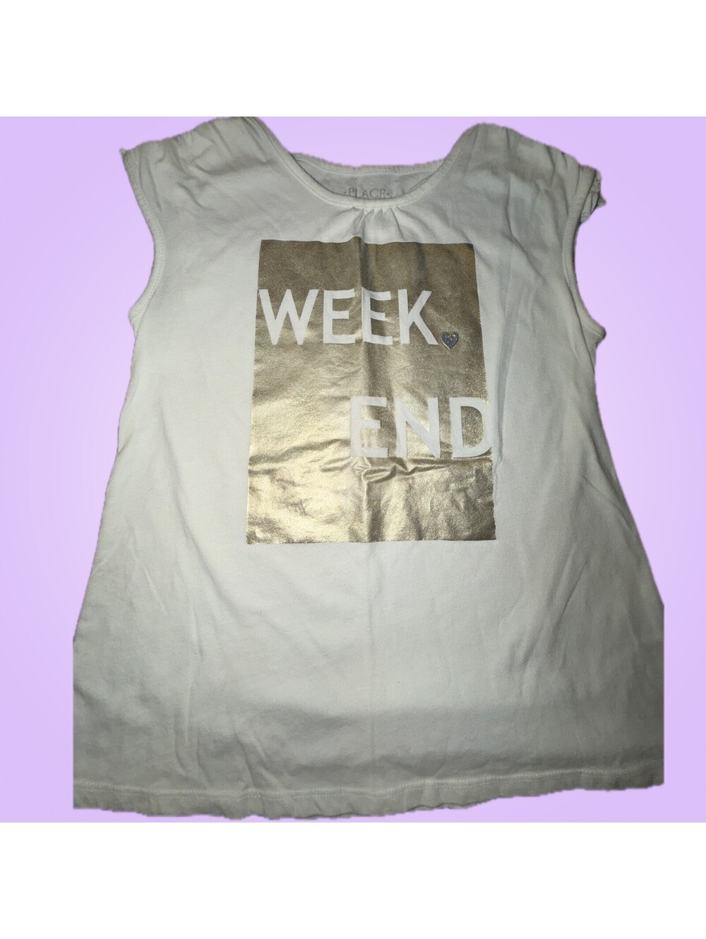 The Children’s Place Girls 10-12 White Metallic Gold Weekend T-Shirt